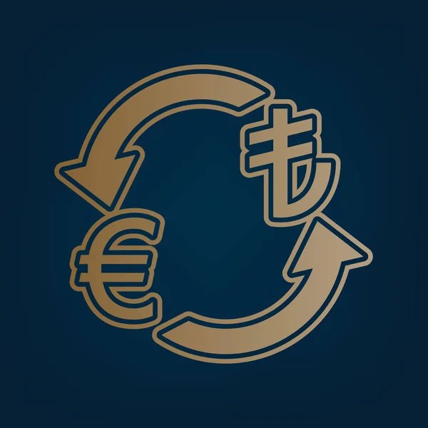 Wechselzeichen Euro Und Türkische Lira Vektor Goldenes Symbol Und Rand — Stockvektor