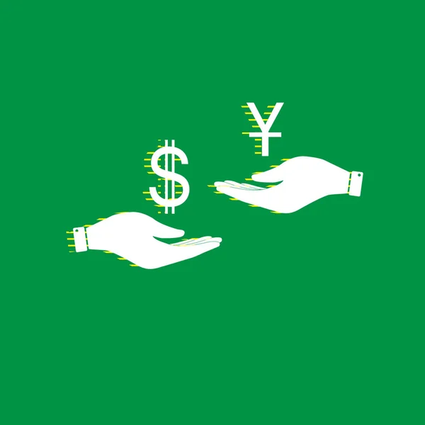 Currency Exchange Hand Hand Dollar Yuan Vector White Flat Icon — Stock Vector