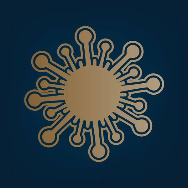 病毒符号图 金色图标和边框在黑色青色背景 — 图库矢量图片
