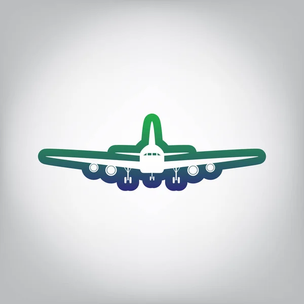 Flying Plane Sign Front View Vector Green Blue Gradient Contour — Stock Vector