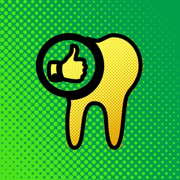 Tooth Sign Thumbs Symbol Vector Pop Art Orange Yellow Dots — Stock Vector