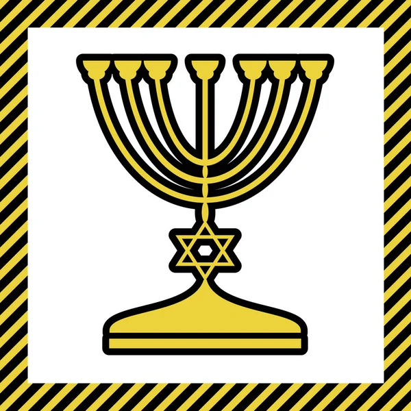黒のシルエットでユダヤ人の本枝の燭台燭台 ベクトル 白い背景で建設中 という名前のフレームに黒の輪郭を持つ温かみのある黄色のアイコン 分離されました — ストックベクタ