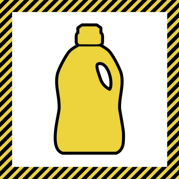 Plastic Bottle Cleaning Vector Warm Yellow Icon Black Contour Frame — Stock Vector