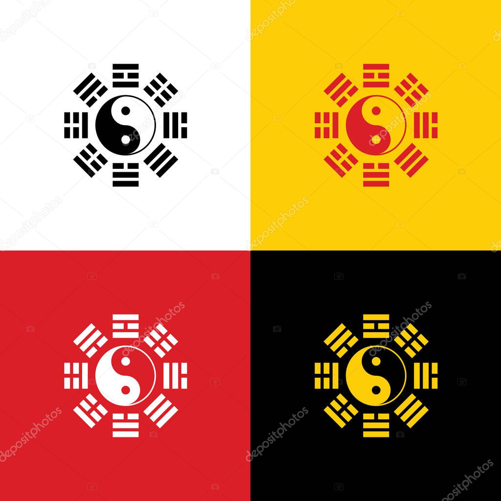Yin and yang sign with bagua arrangement. Vector. Icons of german flag on corresponding colors as background.