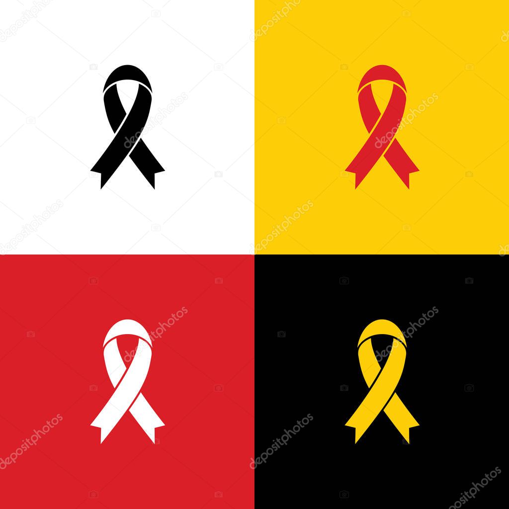 Black awareness ribbon sign. Vector. Icons of german flag on corresponding colors as background.