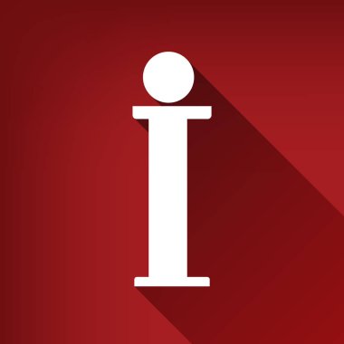 Bilgi işareti. Vektör. Yakut kırmızı arka plan, sınırsız gölge beyaz simgesi.
