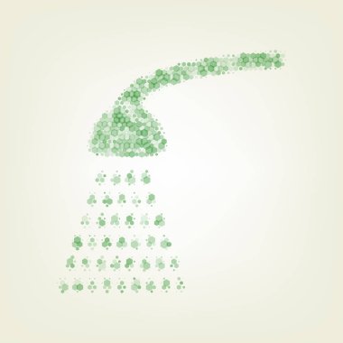 Duş basit kayıt. Vektör. Yeşil altıgen rastered simge ve noised opaklık ve boyut olarak merkezi ışık ile açık yeşil renkli.