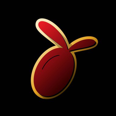 Zeytin işareti illüstrasyon. Vektör. Küçük siyah ve sınırsız gölgeler, siyah zemin üzerine altın etiket ile kırmızı simge.