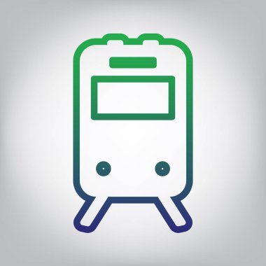 İşareti tren. Vektör. Yeşil ışık Center'da grimsi arka plan mavi degrade kontur simgesine.