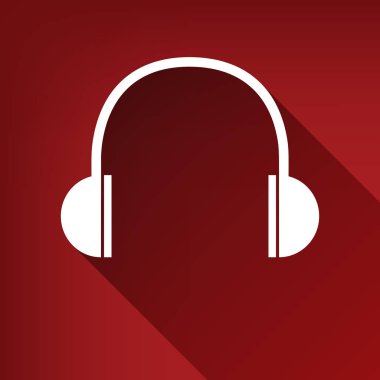 Kulaklık illüstrasyon işareti. Vektör. Yakut kırmızı arka plan, sınırsız gölge beyaz simgesi.