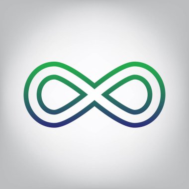 Sınırsız sembolü şekil. Vektör. Yeşil ışık Center'da grimsi arka plan mavi degrade kontur simgesine.