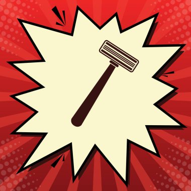 Emanet jilet işareti. Vektör. Limon şifon çekim kabarcığın ışınları ile kırmızı popart arka plan, koyu kırmızı simge.