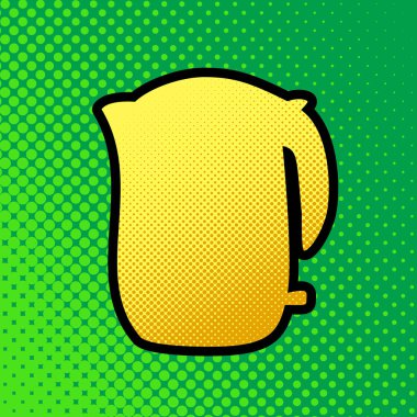 Elektrikli su ısıtıcısı işareti. Vektör. Pop sanat turuncu yeşilimsi arka plan, siyah kontur ile sarı noktalar-gradient simgesine.