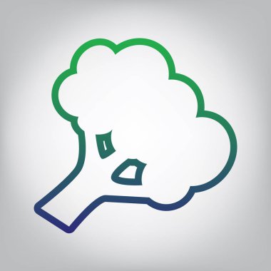 Brokoli şube işareti. Vektör. Yeşil ışık Center'da grimsi arka plan mavi degrade kontur simgesine.