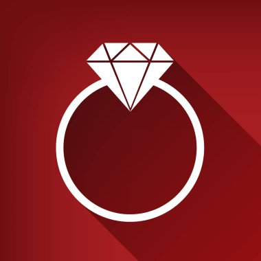 Elmas illüstrasyon işareti. Vektör. Yakut kırmızı arka plan, sınırsız gölge beyaz simgesi.