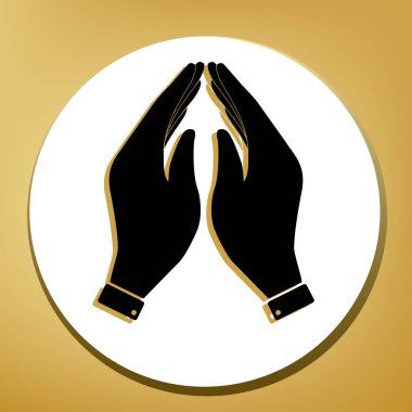 El simge tasarlamak. Dua sembolü. Vektör. Beyaz daire şeklinde yüzük, altın arka plan ile hafif kahverengi gölgeli siyah simgesi.