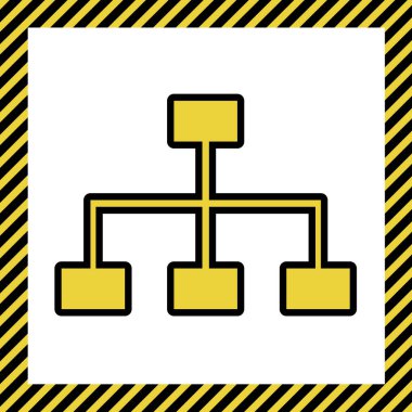 Site harita işareti. Vektör. Sıcak sarı simge siyah kontur, beyaz arka plan yapım aşamasında adlý çerçeve ile. İzole.