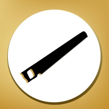 Basit işareti gördüm. Vektör. Beyaz daire şeklinde yüzük, altın arka plan ile hafif kahverengi gölgeli siyah simgesi.