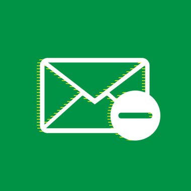 İle posta işareti illüstrasyon işareti kaldırın. Vektör. Yeşil arka plan, sarı çizgili gölge beyaz düz simgesi.