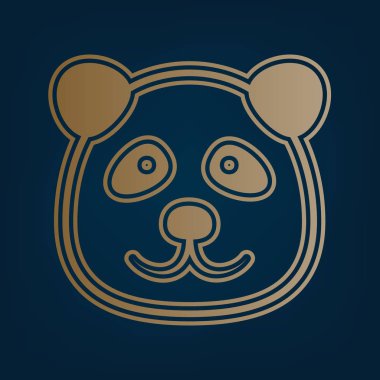 Panda illüstrasyon işareti. Vektör. Simge ve koyu mavi arka plan, kenarlık.