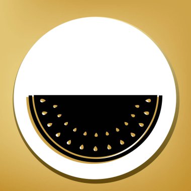 Karpuz işareti. Vektör. Beyaz daire şeklinde yüzük, altın arka plan ile hafif kahverengi gölgeli siyah simgesi.