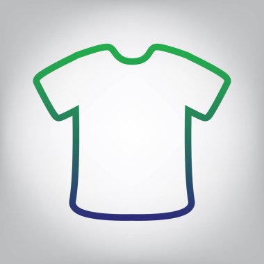 T-shirt işareti. Vektör. Yeşil ışık Center'da grimsi arka plan mavi degrade kontur simgesine.