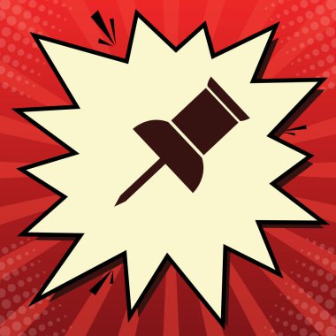 PIN itme işareti. Vektör. Limon şifon çekim kabarcığın ışınları ile kırmızı popart arka plan, koyu kırmızı simge.