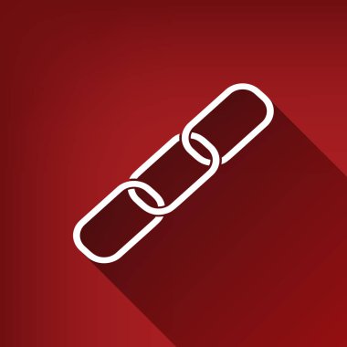 Bağlantı işaret illüstrasyon. Vektör. Yakut kırmızı arka plan, sınırsız gölge beyaz simgesi.