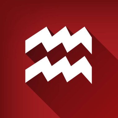 Kova işareti illüstrasyon. Vektör. Yakut kırmızı arka plan, sınırsız gölge beyaz simgesi.