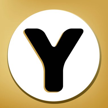 Y harfi işareti şablon öğesi tasarım. Vektör. Beyaz daire şeklinde yüzük, altın arka plan ile hafif kahverengi gölgeli siyah simgesi.