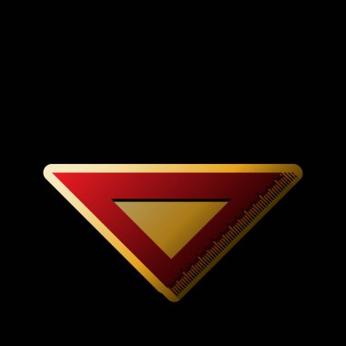 Cetvel işareti illüstrasyon. Vektör. Küçük siyah ve sınırsız gölgeler, siyah zemin üzerine altın etiket ile kırmızı simge.