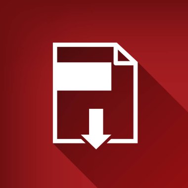 Download işareti dosya. Vektör. Yakut kırmızı arka plan, sınırsız gölge beyaz simgesi.