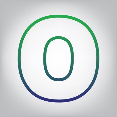 O harfi işareti şablon öğesi tasarım. Vektör. Yeşil ışık Center'da grimsi arka plan mavi degrade kontur simgesine.