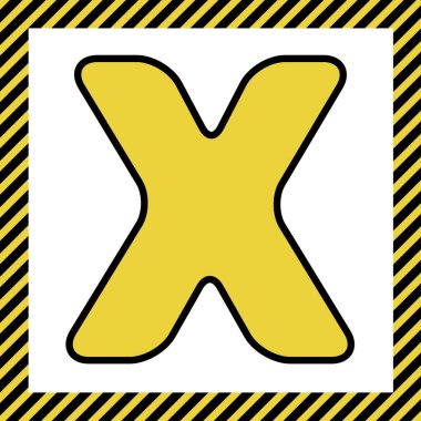 Mektup X işareti tasarım şablonu öğesi. Vektör. Sıcak sarı simge siyah kontur, beyaz arka plan yapım aşamasında adlý çerçeve ile. İzole.
