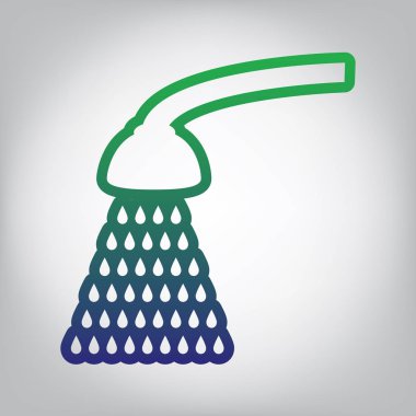 Duş basit kayıt. Vektör. Yeşil ışık Center'da grimsi arka plan mavi degrade kontur simgesine.