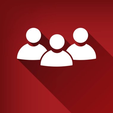 Takım iş işareti. Vektör. Yakut kırmızı arka plan, sınırsız gölge beyaz simgesi.