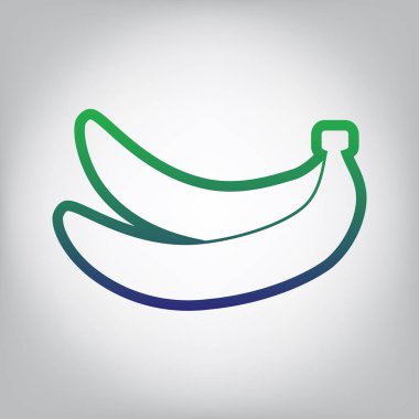 Muz basit kayıt. Vektör. Yeşil ışık Center'da grimsi arka plan mavi degrade kontur simgesine.