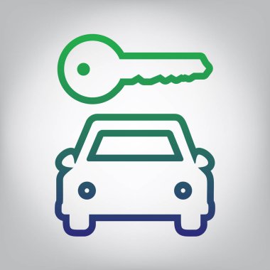 Araba anahtar basit işareti. Vektör. Yeşil ışık Center'da grimsi arka plan mavi degrade kontur simgesine.