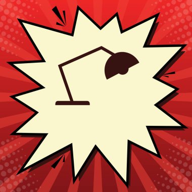 Ofis masa lambası işareti illüstrasyon. Vektör. Limon şifon çekim kabarcığın ışınları ile kırmızı popart arka plan, koyu kırmızı simge.