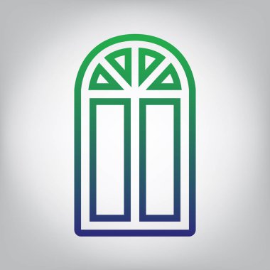 Pencere basit kayıt. Vektör. Yeşil ışık Center'da grimsi arka plan mavi degrade kontur simgesine.