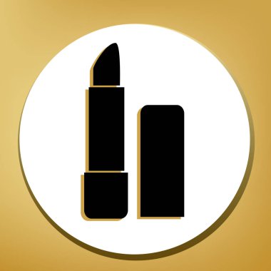 Basit kayıt pomad. Vektör. Beyaz daire şeklinde yüzük, altın arka plan ile hafif kahverengi gölgeli siyah simgesi.