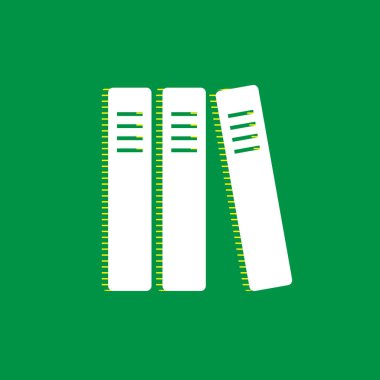 Bağlayıcılar, office klasör simgesini satır. Vektör. Yeşil arka plan, sarı çizgili gölge beyaz düz simgesi.