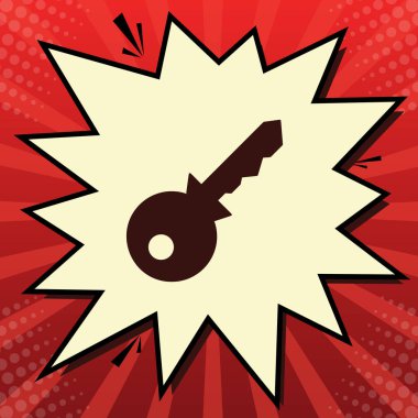 Anahtar işareti illüstrasyon. Vektör. Limon şifon çekim kabarcığın ışınları ile kırmızı popart arka plan, koyu kırmızı simge.