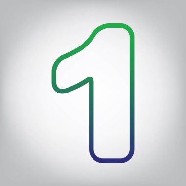 1 numaralı işaret tasarım şablonu öğesi. Vektör. Yeşil ışık Center'da grimsi arka plan mavi degrade kontur simgesine.