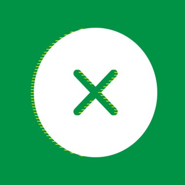 İşareti illüstrasyon çapraz. Vektör. Yeşil arka plan, sarı çizgili gölge beyaz düz simgesi.