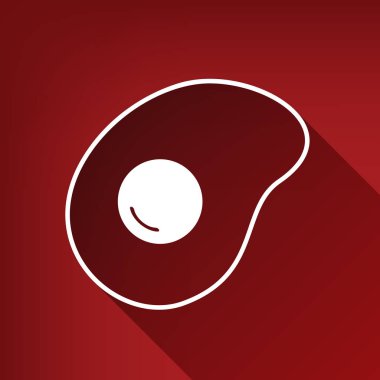 Omlet işareti. Düz tasarlanmış stil ikonu. Vektör. Yakut kırmızı arka plan, sınırsız gölge beyaz simgesi.