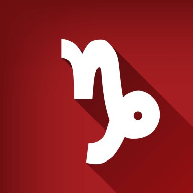 Oğlak işaret illüstrasyon. Vektör. Yakut kırmızı arka plan, sınırsız gölge beyaz simgesi.