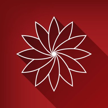 Çiçek işareti. Vektör. Yakut kırmızı arka plan, sınırsız gölge beyaz simgesi.