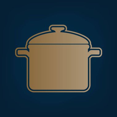 Pişirme Pan işareti. Vektör. Simge ve koyu mavi arka plan, kenarlık.