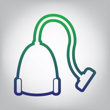 Elektrikli süpürge işareti. Vektör. Yeşil ışık Center'da grimsi arka plan mavi degrade kontur simgesine.